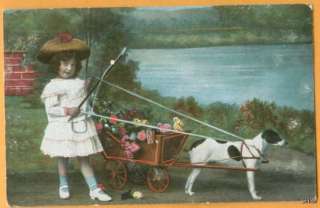 Victorian Girl   Dog flower wagon   terrier   1436  