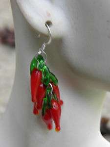 Red Hot Chili Peppers Glass Lampwork Sterling Earrings  