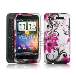  VMG HTC Merge   Pink Silver Lotus Swirls Design Hard 2 Pc 