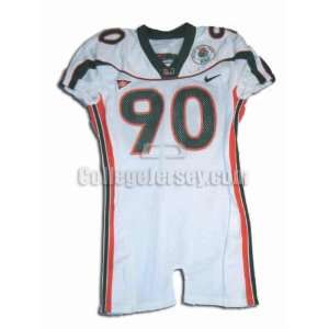  White No. 90 Team Issued Miami Nike Football Jersey 