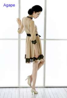 D1585 Korean Lady Style Bow Belt Lace Chiffon Dress  