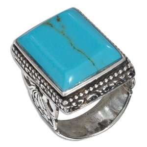  Sterling Silver 13x18mm Rectangular Turquoise Ring with 