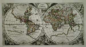 MAP OF THE WORLD COPPER ENGRAVING Philip Cluver   1697  