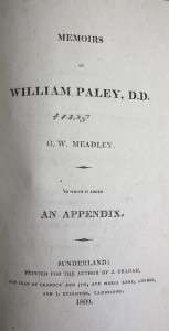 Memoirs of WILLIAM PALEY D.D. 1809  
