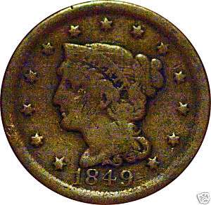 1849 1C Braided Hair Large Cent VG   VG+ Solid Example  