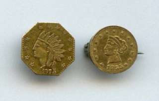 Small CALIFORNIA GOLD Coins   1855 Pin Back & 1875 1/2 Dollar Coin K 