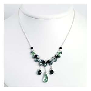  Green Amethyst Onyx Crystals Cult. Pearl Necklace 16 Inch 