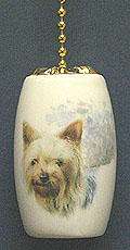 YORKSHIRE TERRIER DOG WHITE PORCELAIN FAN / LIGHT PULL  