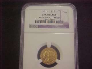 1911 D $2.50 INDIAN HEAD QUARTER GOLD STRONG D UNC MS SLABBED NGC LOOK