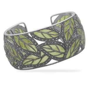  Marcasite and Green Epoxy Cuff Bracelet Jewelry