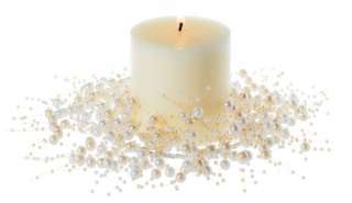 Pillar Candle Wreath Ring Ivory White Pearl Bead  