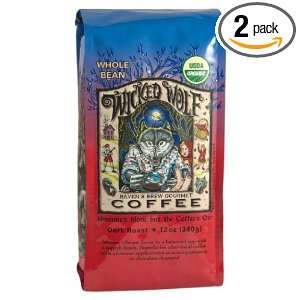 Ravens Brew Whole Bean Organic Wicked Wolf, Dark Roast, 12 Ounce Bags 