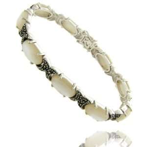    Sterling Silver Mother of Pearl Marcasite Bracelet Jewelry