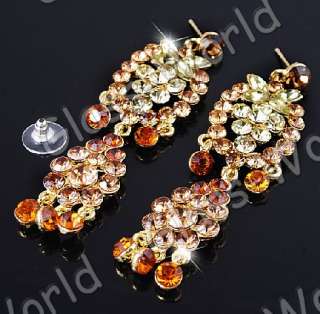 Champagne Rhinestone&Gold Plated Necklace&Earring 1set  