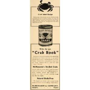  1909 Ad McMenamin & Co. Crab Canned Seafood Products 