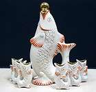 Russian Soviet Porcelain Decanter 6 Glasses FISH with K