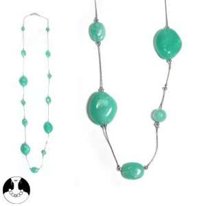   women necklace long necklace 100 cm rhodium green plastic Jewelry
