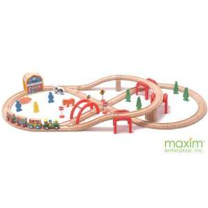  52 Piece Multi Level Wooden Toy Train Set Toys & Games