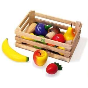    Vilac 13 Piece Wood Fruits and Vegetables in a Wood Crate Baby