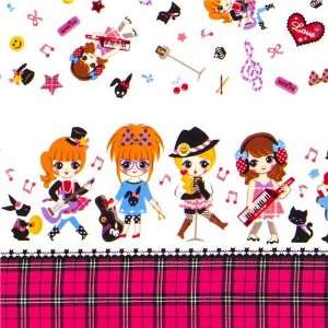  cute girls rock band fabric with musical instruments (Sold 