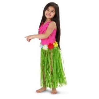  Child Green Artificial Grass Hula Skirt with Floral 