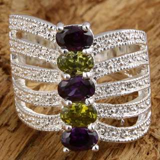 Wonderful Amethyst Peridot Jewelry Gems Silver Ring Size #10 S23 Free 