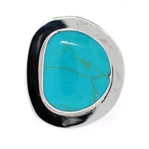  Sterling Silver Irregular Shaped Turquoise Inlay Ring 