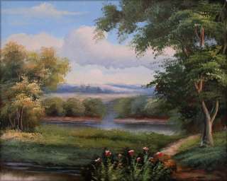 Museum Q. Hand Painted Oil Painting Scenery with Trees and Flowers 