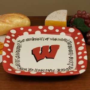  Wisconsin Badgers Square Plate with Polka Dot Trim Sports 