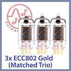 3x NEW JJ Tesla 12AU7 / ECC802 Long Plate Gold Pin Tubes, Matched Trio 