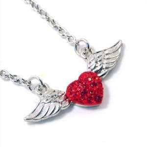  Designer Inspired Small Flying Wings Heart Necklace w/ Red 