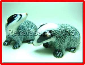 Figurine Miniature Wild Animal Ceramic Statue 2 European Badgers 