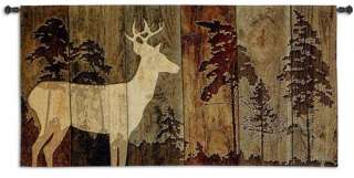   hanging is a simple horizontal lodge inspired wood carving woven deer