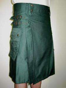 Dark Green UTILITY CARGO MODERN Kilt Waist Sizes 30   52  