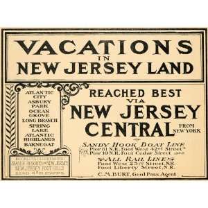   Ad New Jersey Central Sandy Hook Boat Line Railway   Original Print Ad