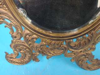 Antique Gold Brass Iron Vanity Mirror + Stand Intricate Wall Table 