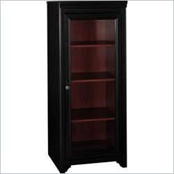 Bush Furniture Stanford Cabinet w/2 Adjustable Shelves, Gls Dr, Black 
