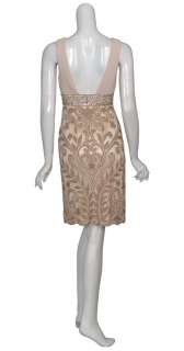 SUE WONG Champagne Beaded Cocktail Eve Dress 0 NEW  