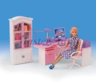 Modern Home Office Set for Barbie Table,Chair,Book Cabinet,Computer 
