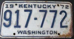 1972, Kentucky Washington, Car Tag, License Plate  