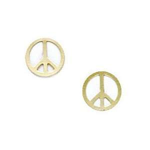  14k Yellow Gold Peace Sign Stamping Earrings   Measures 