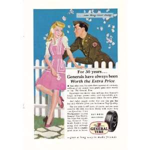  1945 Ad General Tire Soldier & Lady Original Vintage Print 
