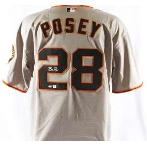 Autographed Buster Posey Authentic Grey Jersey   GAI   Autographed MLB 