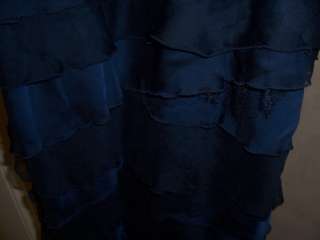 Tadashi Shoji Shutter Tier Chiffon Gown Navy Size 4 EUC Worn Once 