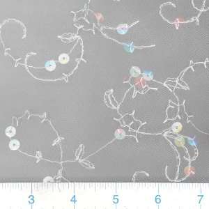com 58 Wide White Tulle with Vine Embroidered Clear Sequins Fabric 
