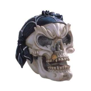 Skulls & Skeletons Pirate Skull Figurine With Bandana And Spider 