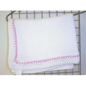 Bk673, Knitted on Hand Knitting Machine Bleached White Blanket Trimmed 
