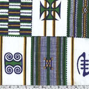  45 Wide African Dreams Blocks Green/White Fabric By The 