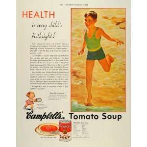  1933 Ad Beach Boy Campbells Kid Tomato Soup Child 