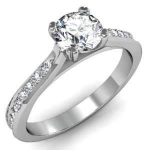   Accents Round Diamond Engagemen Ring 14k White Gold G/VS AGI Certified